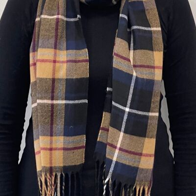 Navy and Nude Check Scarf