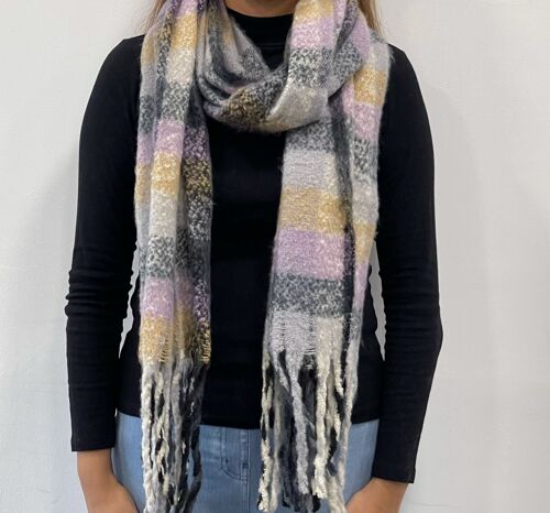 Lilac and Grey Chunky Knit Scarf