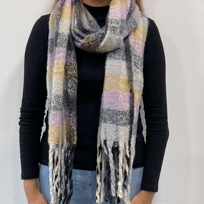 Lilac and Grey Chunky Knit Scarf