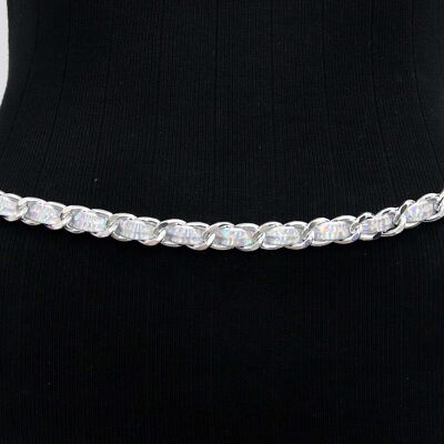 Silver Hollo PU and Chain Link Chain Belt