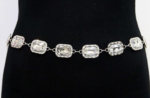 Silver Large Stone Chain Belt