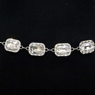 Silver Large Stone Chain Belt