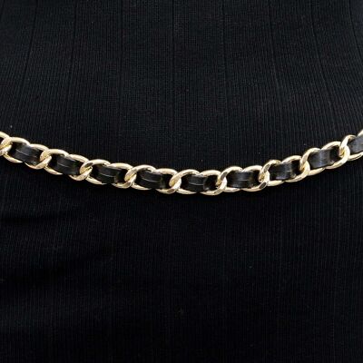 Gold Black PU Chain Belt