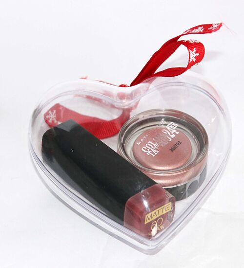 Max Factor Lipstick and Maybelline Eyeshadow in Heart Shaped Gift Box with Bow