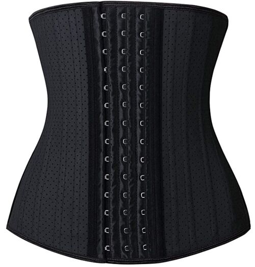 Black Waist Trainer Corset with Hook and Eye Fastening and 9 Bones for Extra Support
