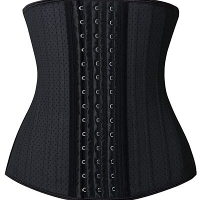 Black Waist Trainer Corset with Hook and Eye Fastening and 9 Bones for Extra Support