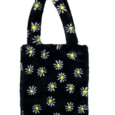 Black Faux Fur Bag with Daisy Design