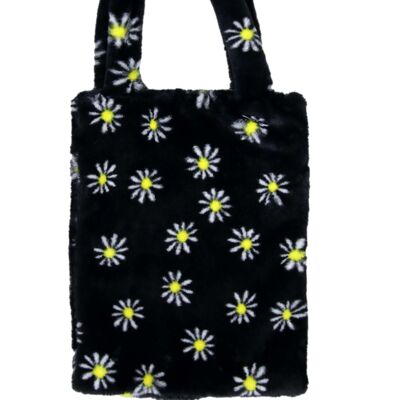 Black Faux Fur Bag with Daisy Design