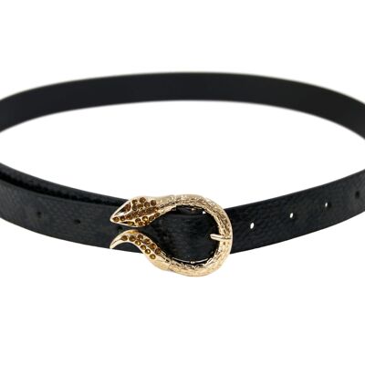 Black Croc Belt with Gold Diamante Snake Buckle