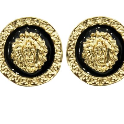 Gold Lion Medallion Stud Earrings