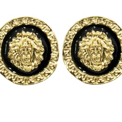 Gold Lion Medallion Stud Earrings