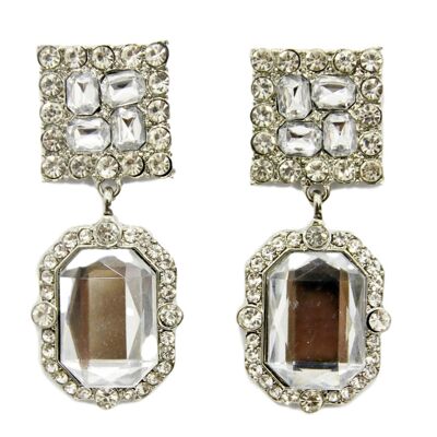Silver Square Octagon Diamond Earrings