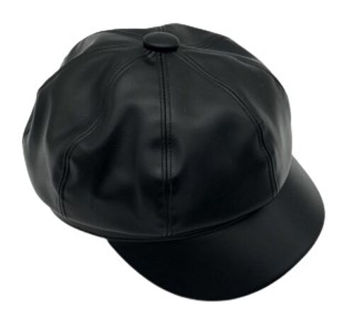 Black PU Baker Boy Hat