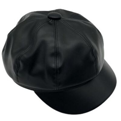 Black PU Baker Boy Hat