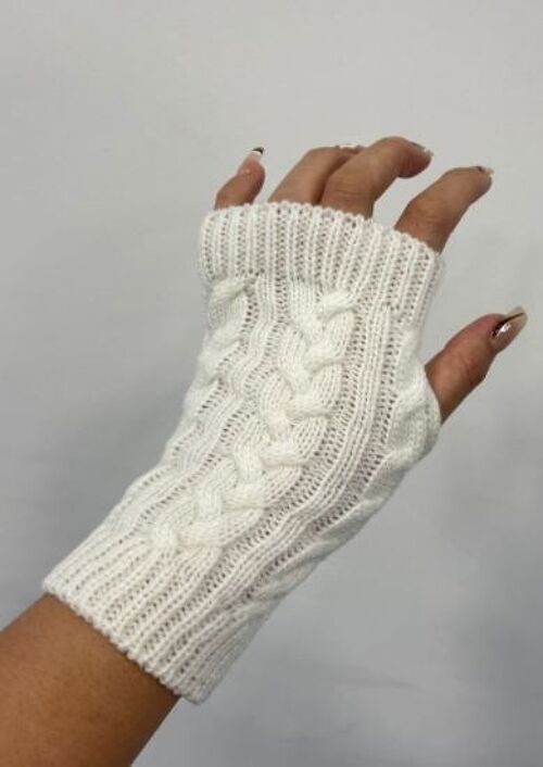 White Knitted Fingerless Gloves