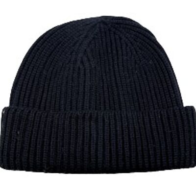 Black Ribbed Short Beanie Hat