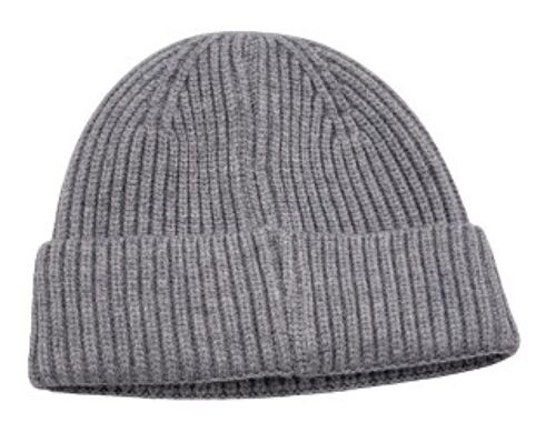 Grey Ribbed Short Beanie Hat