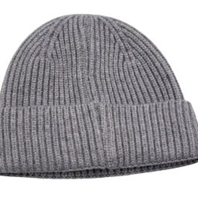 Grey Ribbed Short Beanie Hat