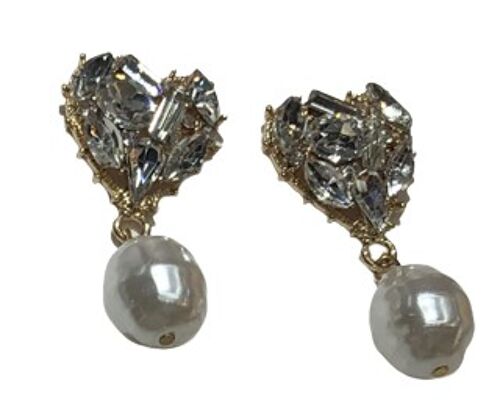 Diamante heart and pearl earrings