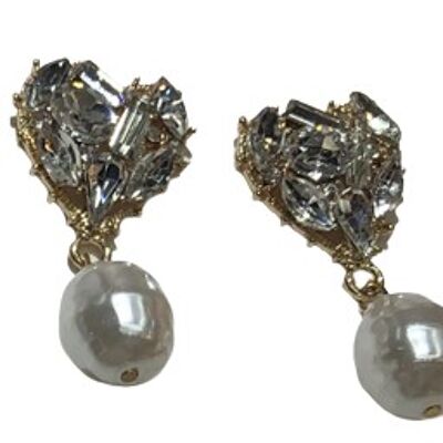 Diamante heart and pearl earrings