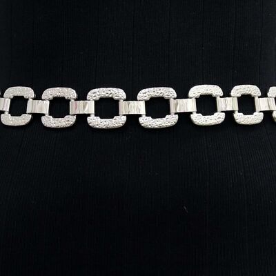 Silver Textured Square Link Chain Belt