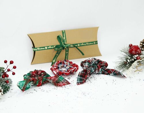 3pc Christmas Scrunchie Set in Gift Box with Christmas Ribbon