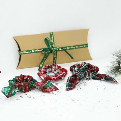 3pc Christmas Scrunchie Set in Gift Box with Christmas Ribbon