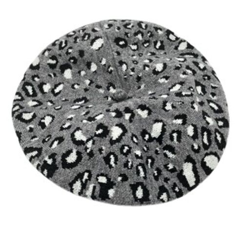 Grey Leopard Beret Hat