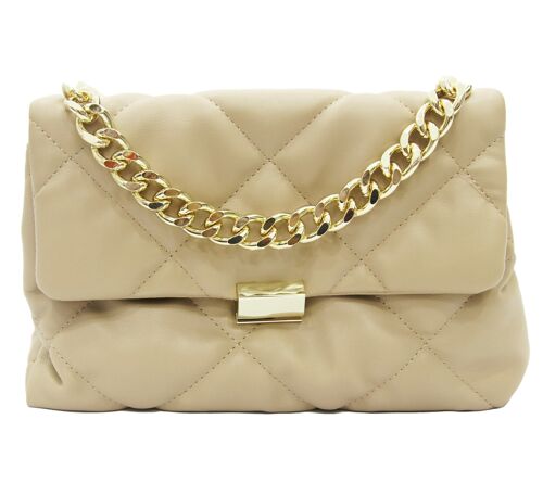 Nude Quilted Bag with Gold Chain