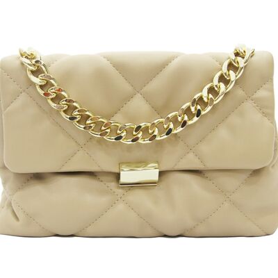 Nude Quilted Bag with Gold Chain