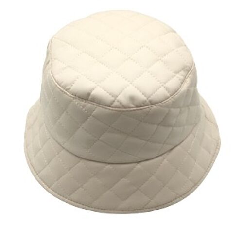 Cream Quilted Faux Leather Bucket Hat
