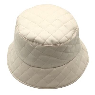 Cream Quilted Faux Leather Bucket Hat