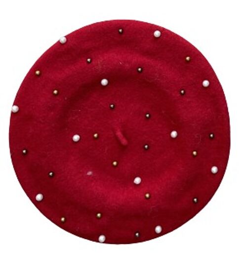 Red Pearl and Bead Beret