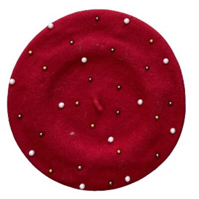 Red Pearl and Bead Beret