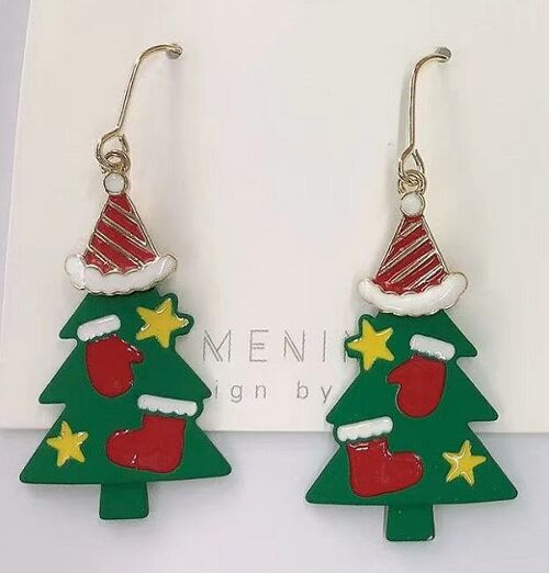 Green Christmas Tree Earrings