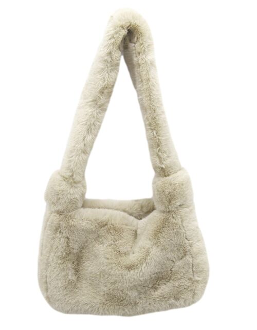 Nude Faux Fur Bag with Knot Handles