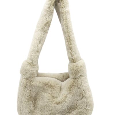 Nude Faux Fur Bag with Knot Handles