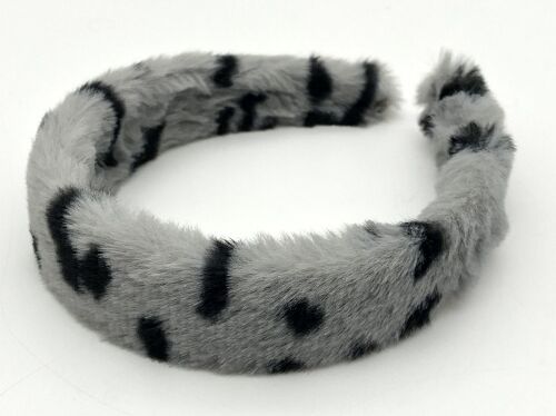 Grey Leopard Faux Fur Headband