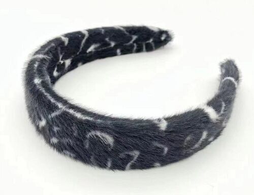 Black Leopard Print Faux Fur Headband