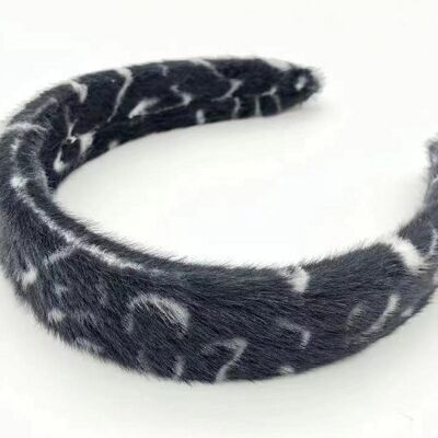 Black Leopard Print Faux Fur Headband