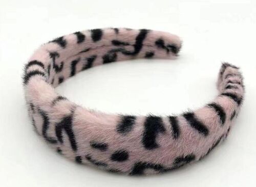 Light Pink Leopard Print Faux Fur Headband