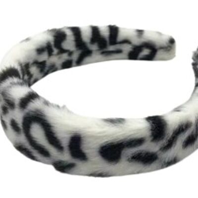 White Leopard Print Faux Fur Headband