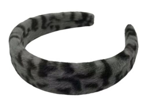 Grey Leopard Print Faux Fur Headband