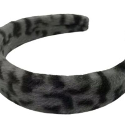 Grey Leopard Print Faux Fur Headband