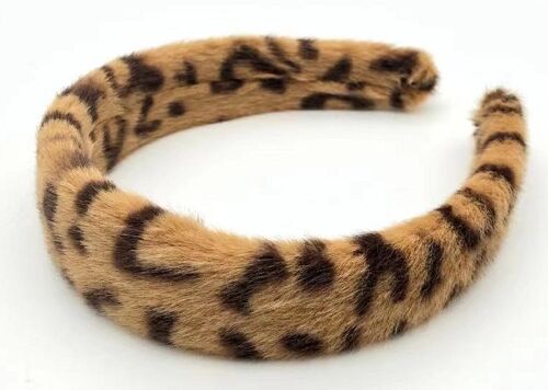 Camel Leopard Print Faux Fur Headband