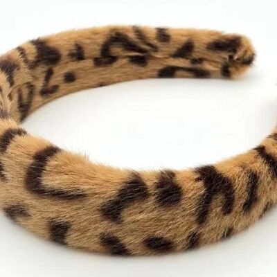 Camel Leopard Print Faux Fur Headband