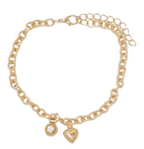 Gold Heart And Stone Drop Anklet