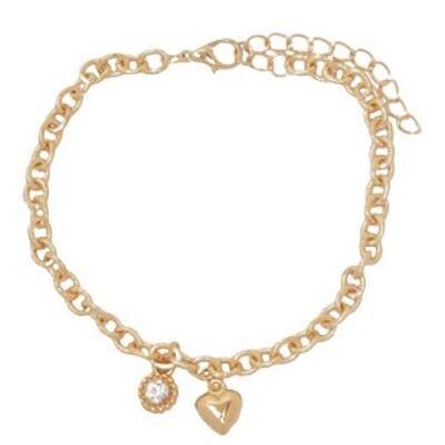 Gold Heart And Stone Drop Anklet