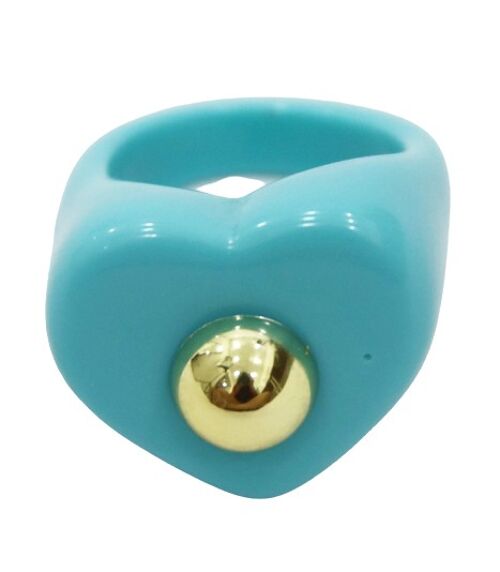 Aqua Heart Ring with Gold Embellishment