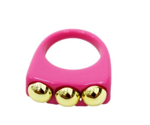 Pink Plastic Ring with Gold Embellishment
